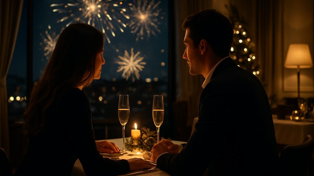 Capodanno romantico a Padova: hotel, cena e idee per coppie Coppia durante una cena romantica di Capodanno